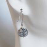 Silver Titanium Druzy Quartz Dangle Drop Earrings..