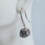 Silver Titanium Druzy Quartz Dangle Drop Earrings..