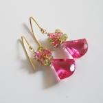 Gemstone Pink Rubelite Corundum Dangle Earrings -..