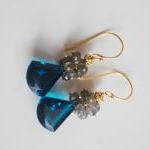 London Blue Quartz Cluster Dangle Earrings -..