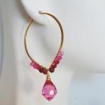 Gemstone Hoop Earrings - Pink Quartz And Shaded..