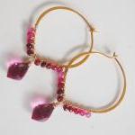 Gemstone Hoop Earrings - Pink Quartz And Shaded..