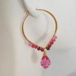 Gemstone Hoop Earrings - Hot Pink Quartz And Shaded Ruby Hoop ...