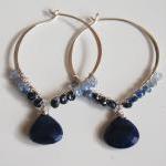 Gemstone Hoop Earrings -dark Blue Sapphire..