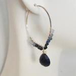 Gemstone Hoop Earrings -dark Blue Sapphire..