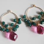 Gemstone Hoop Chandelier Earrings - Pink Quartz..