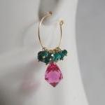 Gemstone Hoop Chandelier Earrings - Pink Quartz..