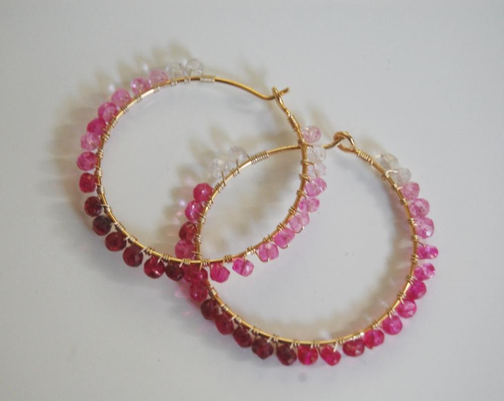 Genuine Shaded Ruby And Gold Filled Hoop Earrings on Luulla