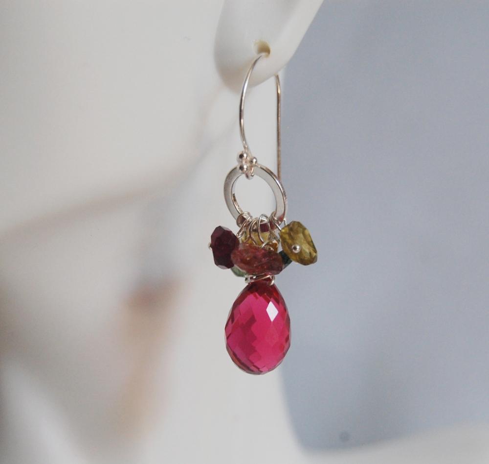 Gemstone Earrings-gorgeous Multi Tourmaline - Pink Quartz - Sterling Silver Earrings