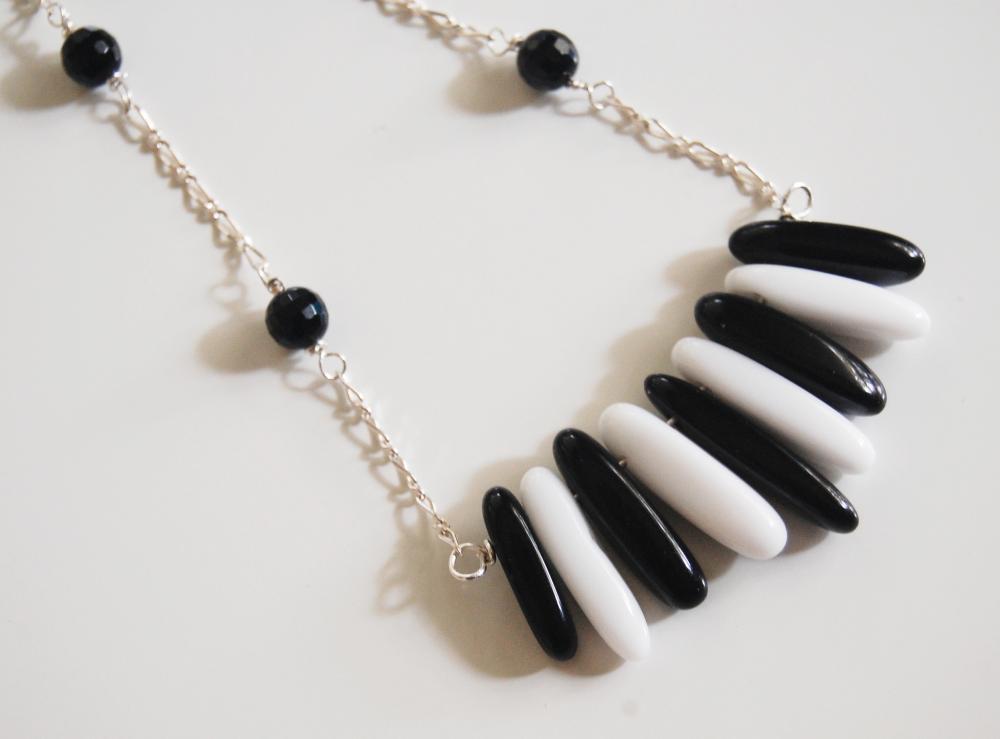Black And White Onyx Necklace - Statement Necklace- Bib Necklace