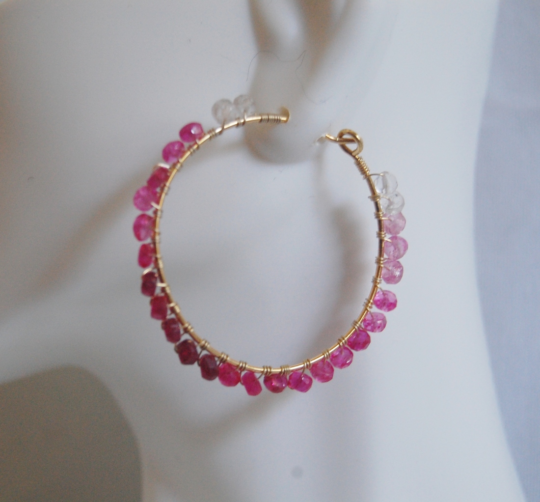 Genuine Shaded Ruby And Gold Filled Hoop Earrings on Luulla