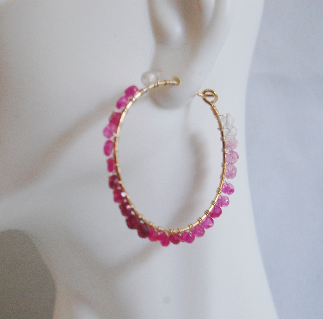 Genuine Shaded Ruby And Gold Filled Hoop Earrings on Luulla